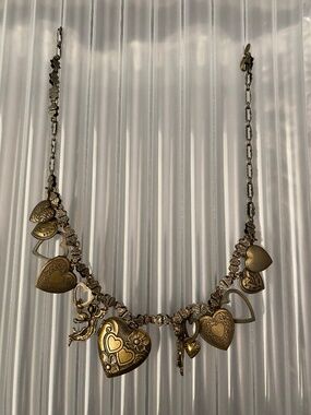 VTG Signed Sweet Romance USA Hearts Charms Lockets Necklace